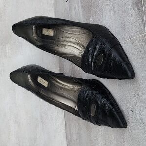 Furla Classic Black Ostrich Leather Pumps Size 39